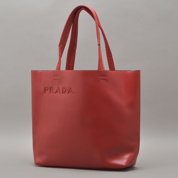 美品 PRADA プラダ パンチングロゴ トートバッグ レザー レッド 肩掛け ショルダー 型抜きロゴ 本革 軽量 鞄 /070731-07/k.g/a.k_画像2