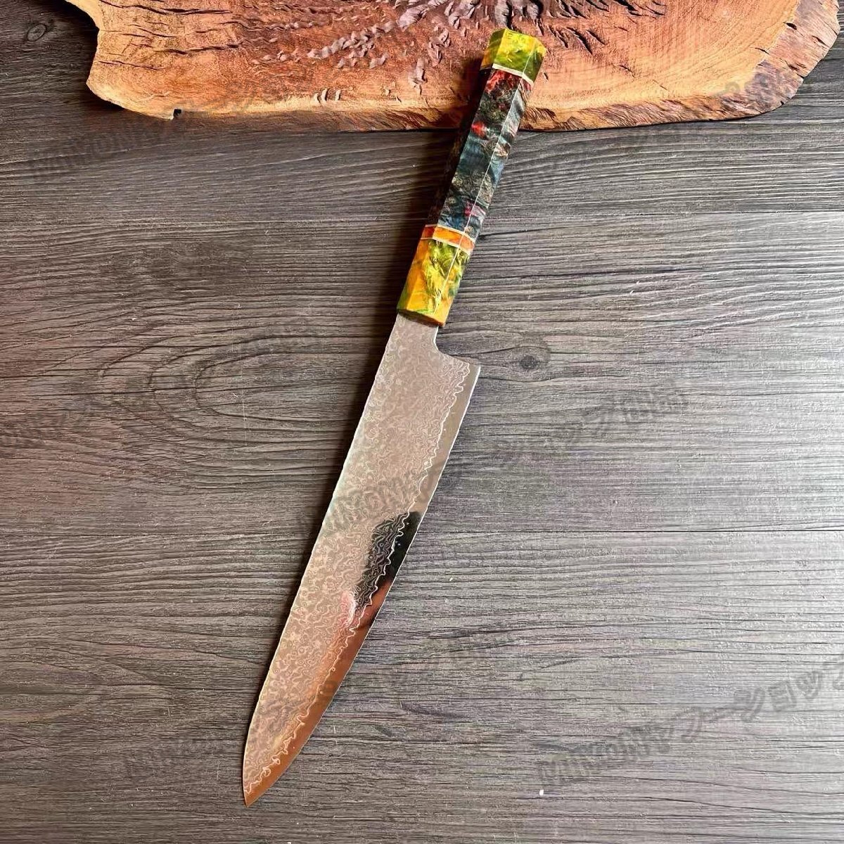 刺身包丁 鏡面仕上げ VG10號本焼出刃包丁 鮑貝のハンドル 壽司包丁 魚包丁 刃渡り360mm 67層のVG10ダマスカス鋼 lhw099