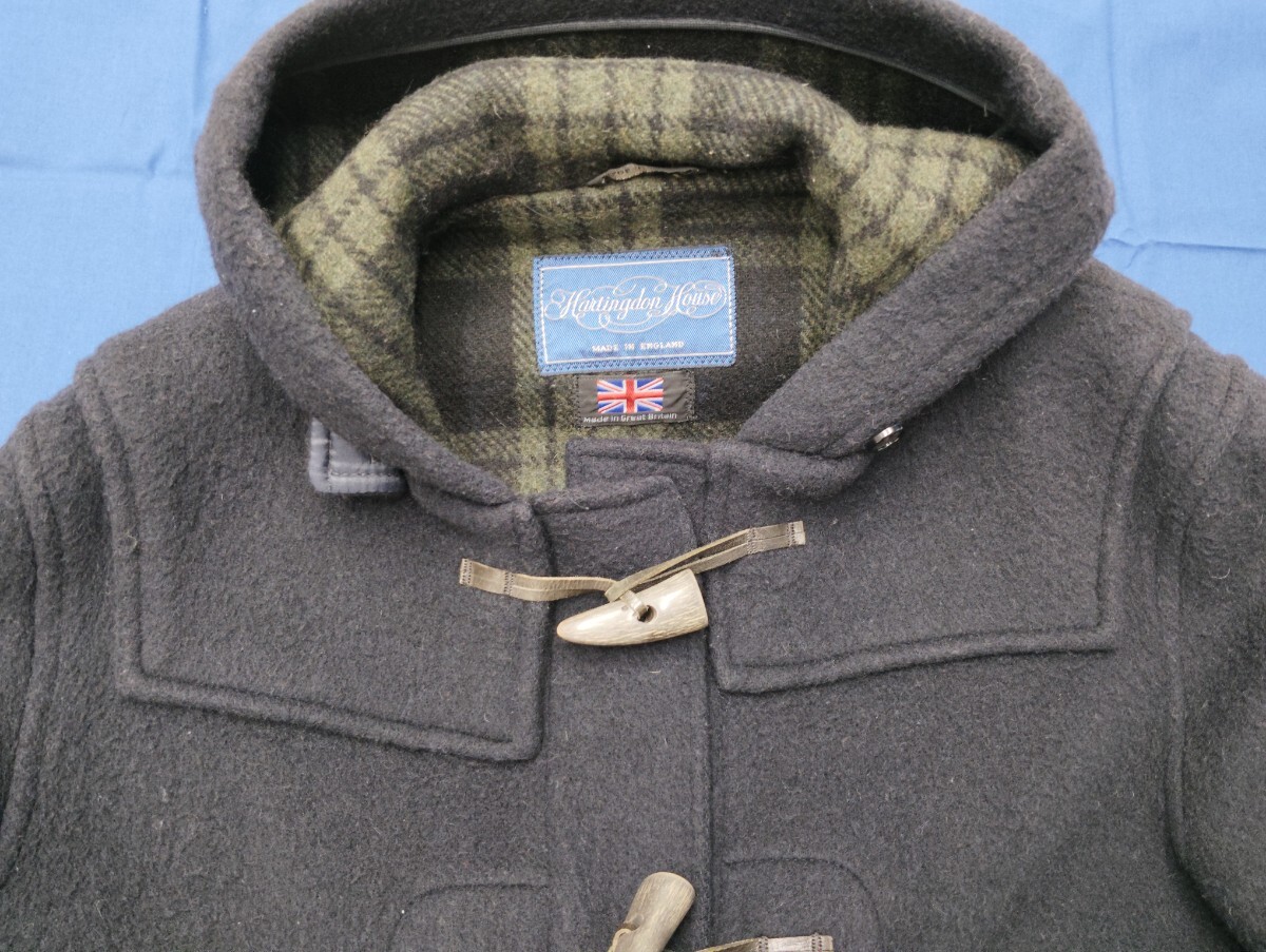 ★英国製 Hartingdon House ハーリントンハウス★ダッフルコート サイズM ネイビー ウール混★裏地チェック柄★1635_画像1