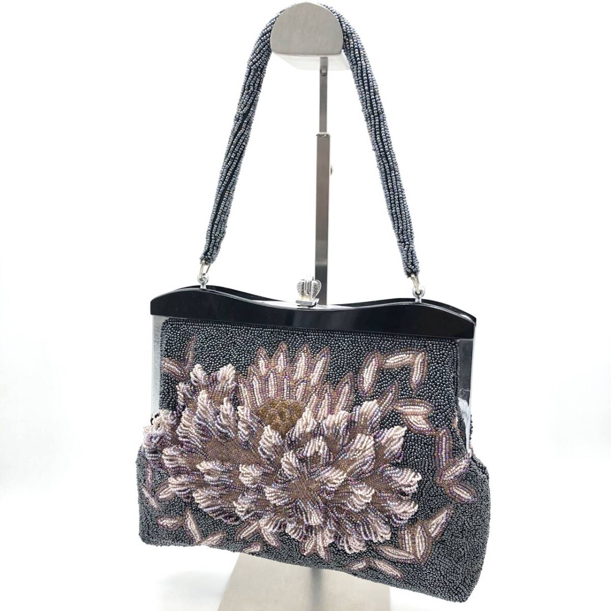 ビーズバッグ ハンドバッグ ヴィンテージ ブラック系 お稽古 洋装 和装 昭和レトロ