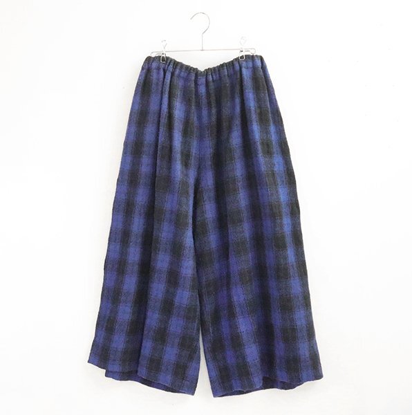 tao COMME des GARCONS ◆22AW ウール縮絨 イージー ワイドパンツ ブルー/ブラック M (TJ-P018) チェック柄 タオ コムデギャルソン ◆ZZ1