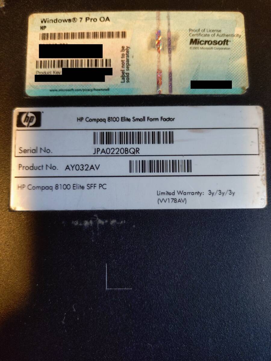 デスクトップPC Windows7 Pro 64bit HP Compaq 8100 Elite Small Form Factor RAM4GB HDD1TB core i5 中古 正常動作品