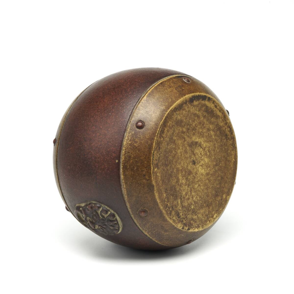 唐物[ 太鼓型]蓋置 茶道具白泥煎紫砂朱泥 時(shí)代物 サイズ幅約9.8cm高さ約6.5cm