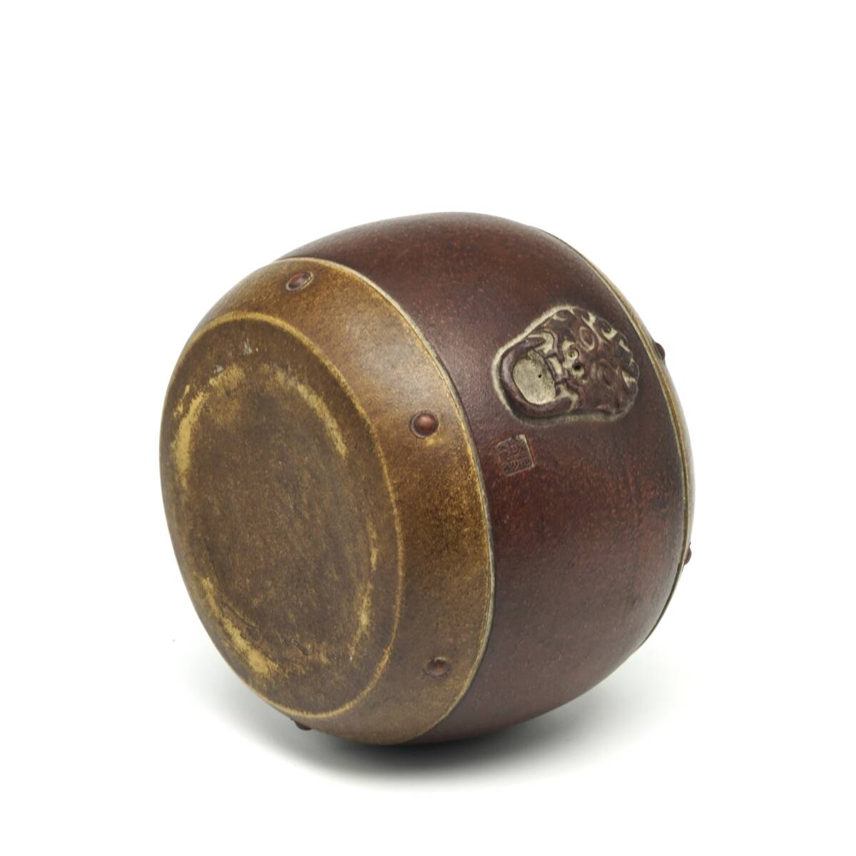 唐物[ 太鼓型]蓋置 茶道具白泥煎紫砂朱泥 時(shí)代物 サイズ幅約9.8cm高さ約6.5cm