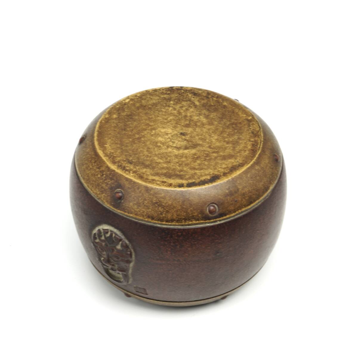 唐物[ 太鼓型]蓋置 茶道具白泥煎紫砂朱泥 時(shí)代物 サイズ幅約9.8cm高さ約6.5cm