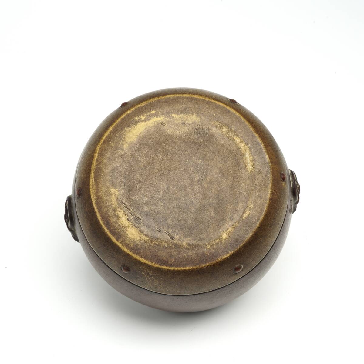 唐物[ 太鼓型]蓋置 茶道具白泥煎紫砂朱泥 時(shí)代物 サイズ幅約9.8cm高さ約6.5cm