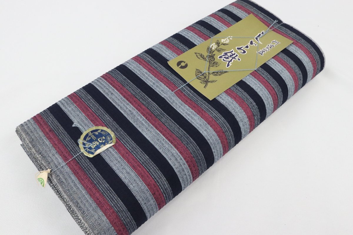 【みどり屋本店＊k7*e】★阿波正藍 しじら織 反物 箱付 徳島県 無形文化財 綿100% 長尾織布合名会社 浴衣/素材 未仕立て 和装 着物 ①#80 激安出品☆阿波正藍「しじら織」無形文化財反物☆綿