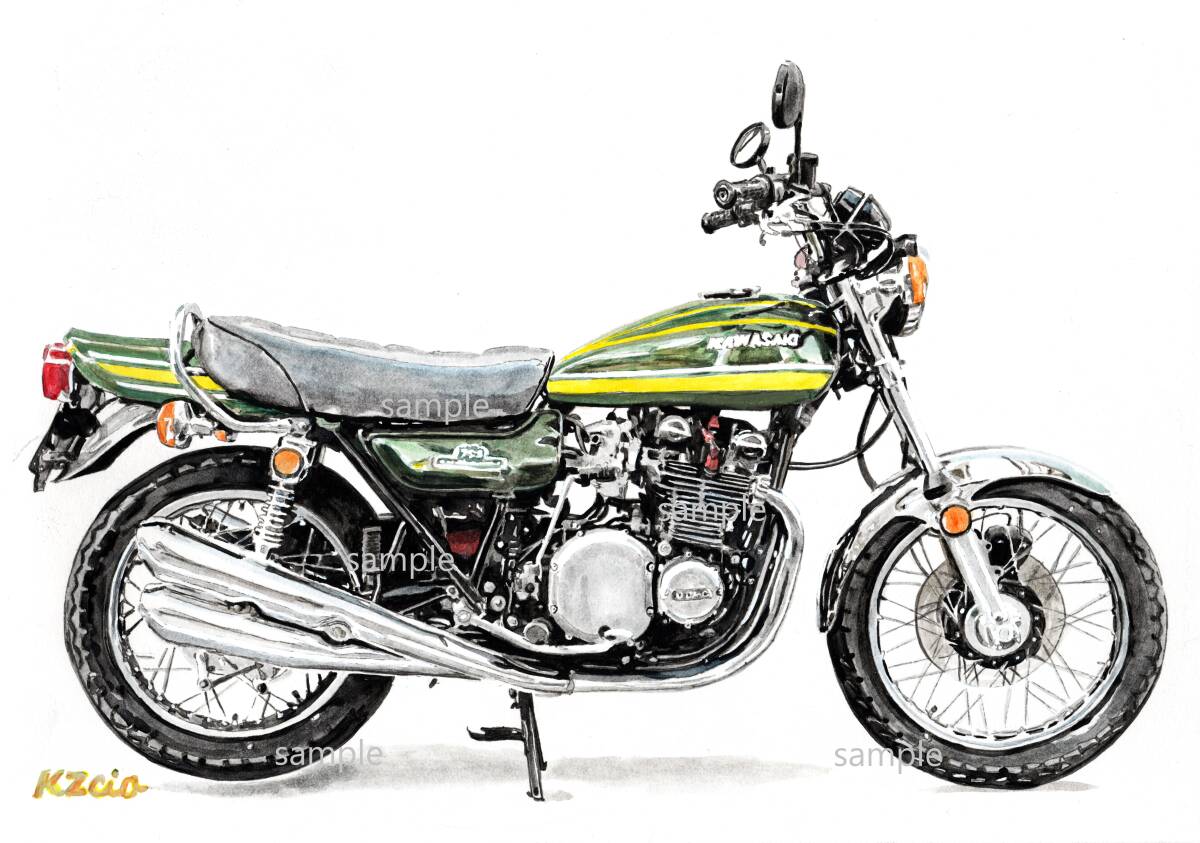 A4プリントです カワサキ750RS Z2タイガーカラー 水彩画 バイクイラスト   _画像1