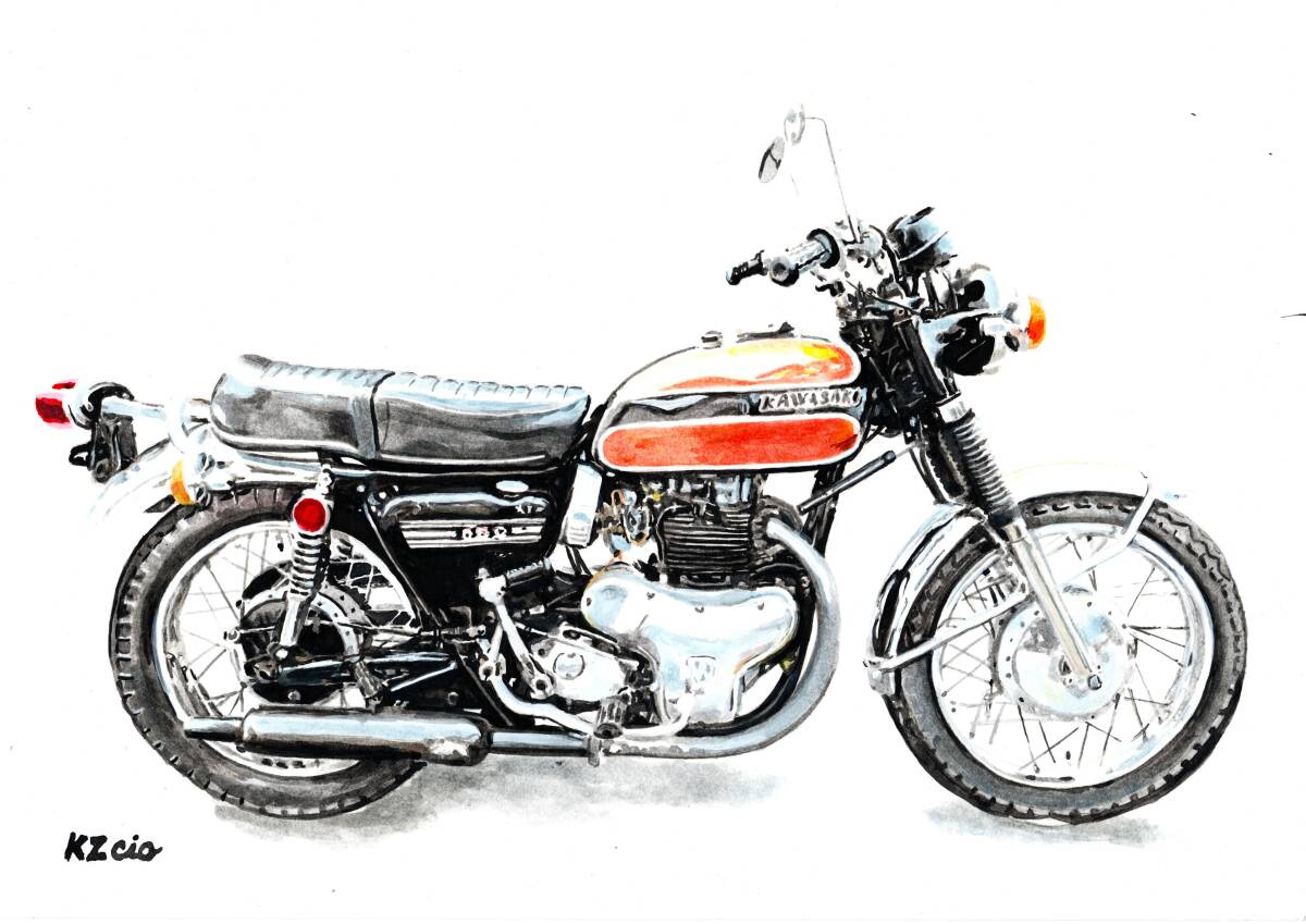 値下げ。原画です。カワサキ　W1　水彩画　バイクイラスト_画像1