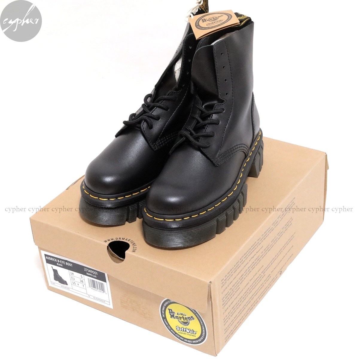 UK5 24cm 新品 Dr.Martens AUDRICK 8ホール ブーツ ブラック ドクターマーチン NAPPA LUX レザー 黒 厚底 27149001 ブーツ 8-EYE BOOT_画像7