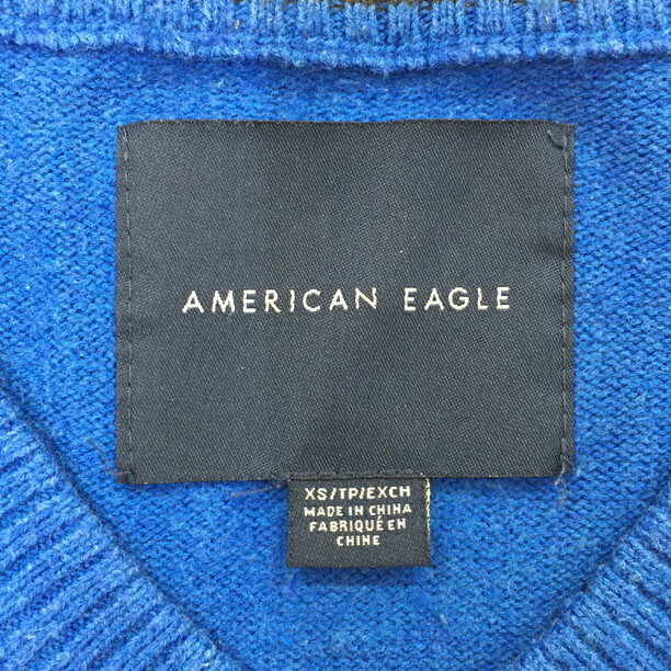 2403F-227 メンズ American Eagle アメリカン イーグル ブルー ニットセーター XS 【送料一律！800円】_画像2