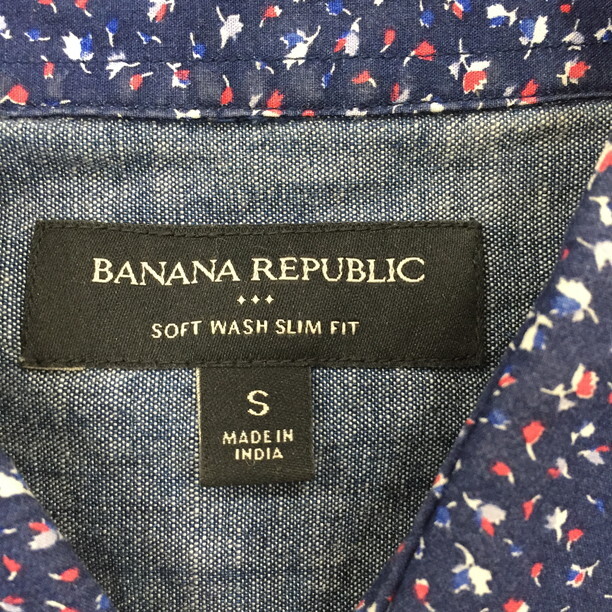 2305F-065 メンズ BANANA REPUBLIC バナナリパブリック ネイビー シャツ S ボタニカル 総柄【送料一律!800円】_画像2