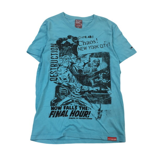 2305F-202 メンズ MARVEL マーベル ブルー 半袖Tシャツ S ビックロゴ【送料一律！800円】