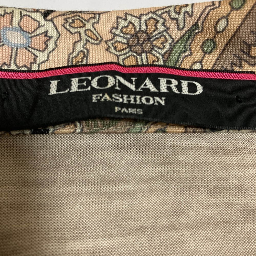 美品 LEONARD レオナール ウールシルク 花柄 襟付きカーディガン Lサイズ チャコールグレー_画像5