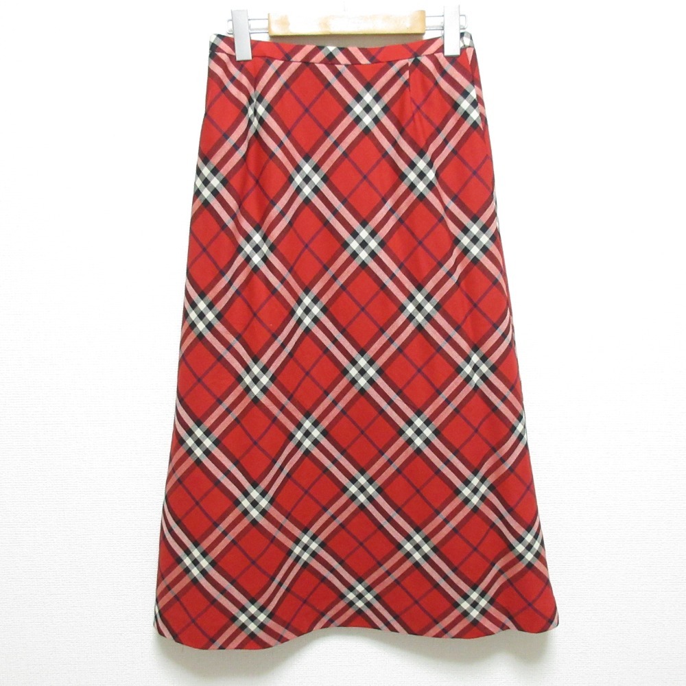 良品 BURBERRY LONDON バーバリーロンドン チェック柄 Aライン ロングスカート サイズ38 レッド