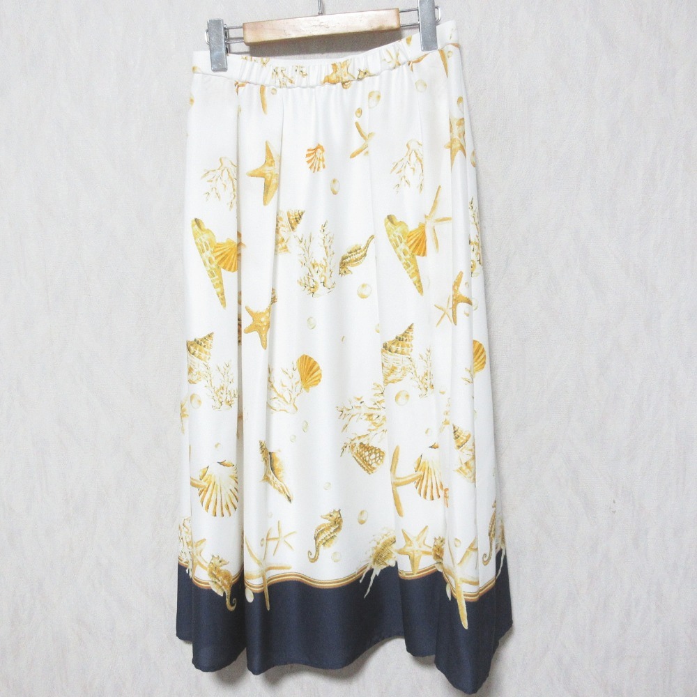 美品 Viaggio blu ビアッジョブルー マリンモチーフプリントスカート 2611-43030 3 オフホワイト_画像2