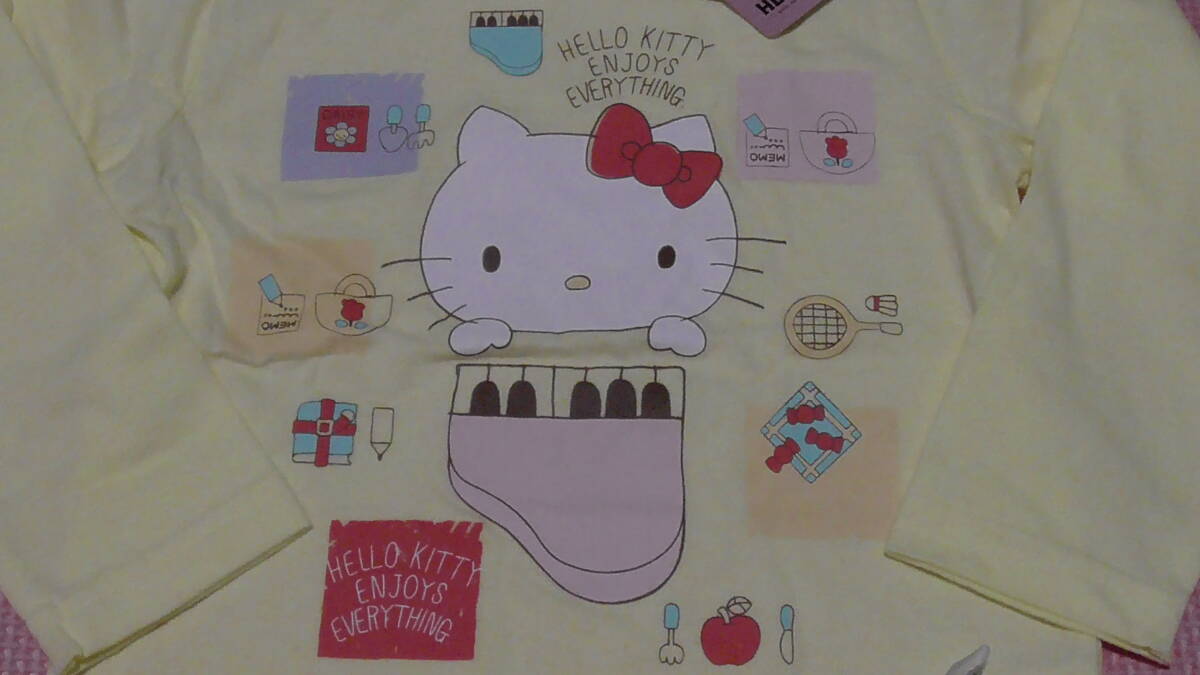 新品 100cm ハローキティ 長袖Tシャツ レギンスパンツ 2点セット 綿100% 7分丈スパッツ サンリオ 女の子 保育園 幼稚園 秋物 95〜 送料無料_画像2