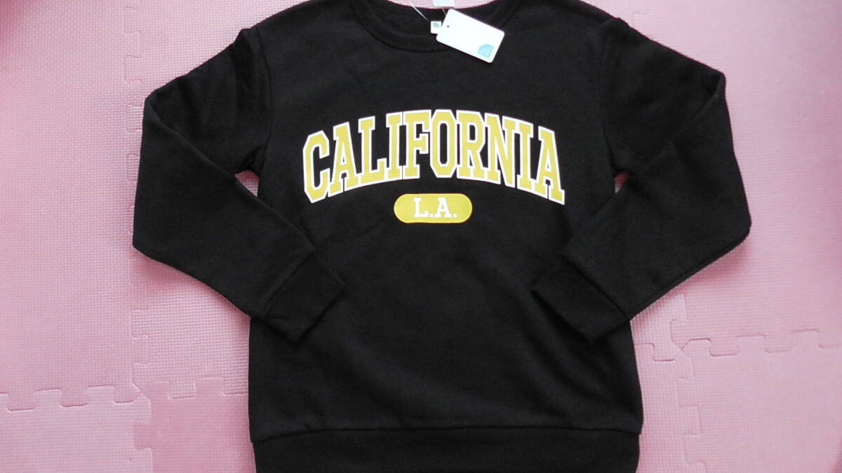 新品 150 長袖トレーナー 黒 カレッジアーチロゴプリント スウェットシャツ 裏起毛 あったか素材 小学生 男の子 冬物 140〜 送料無料_画像1
