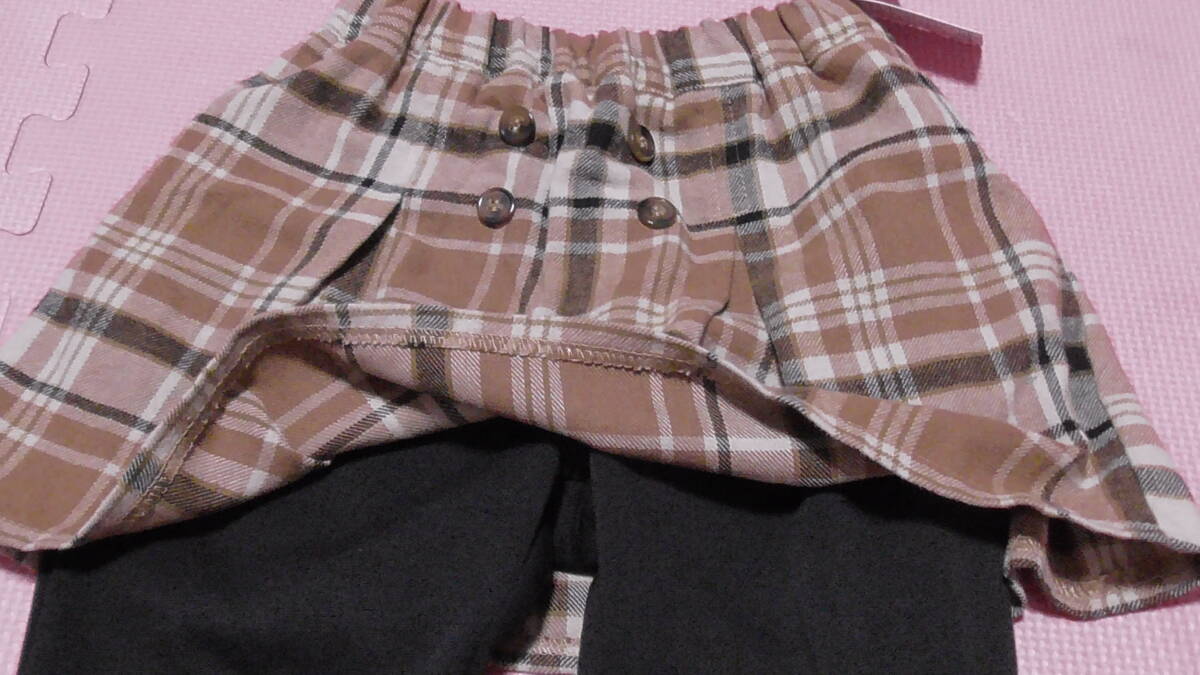 新品 120 裏起毛 スカッツ 茶色 チェック柄スカート ポケットなし 黒 レギンスパンツ 保育園 幼稚園 小学生 女の子 110cm～ 冬物 送料無料_画像2