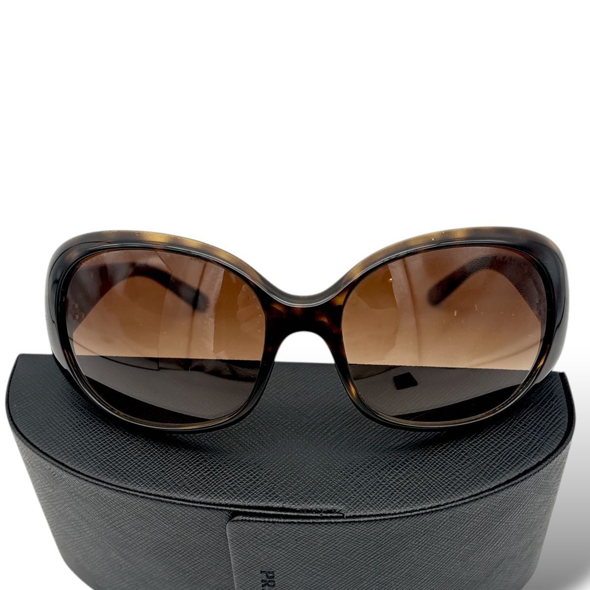 【美品】PRADA プラダ サングラス sunglasses 三角ロゴ マーブル ベッコウ 27L ブラウン 三角 レディース ケース 説明書_画像2