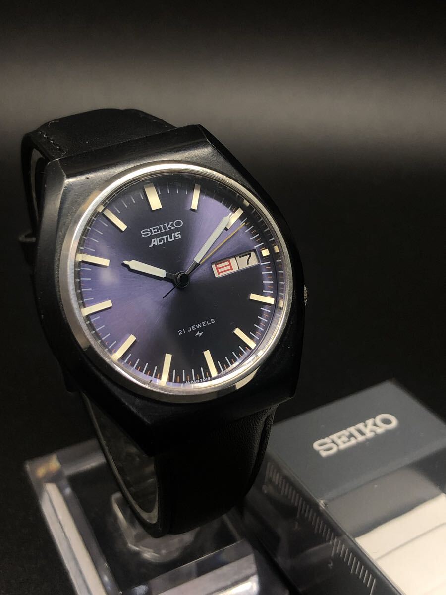 極希少◆セイコー【アクタス/ブルーパープル(茄子紺)文字盤/ブラックケース】亀戸精工舎1978年製造◆機械測定平置き±30秒(測定数値好調)