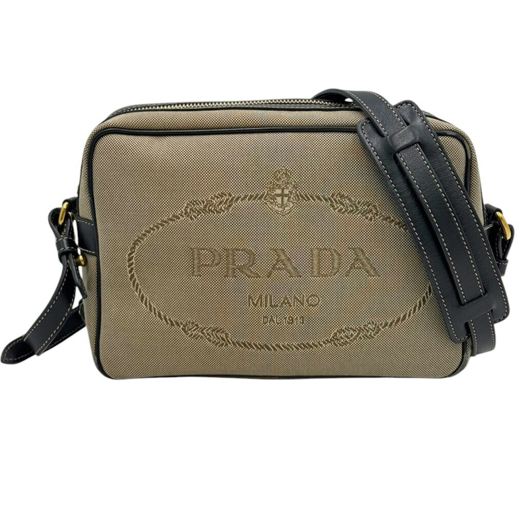 プラダ バッグ PRADA 1BH089 ショルダーバッグ BANDOLIERA LOGO JACQUARD CORDA+NERO バンドゥレーラ ロゴ キャンバス ベージュ_画像1