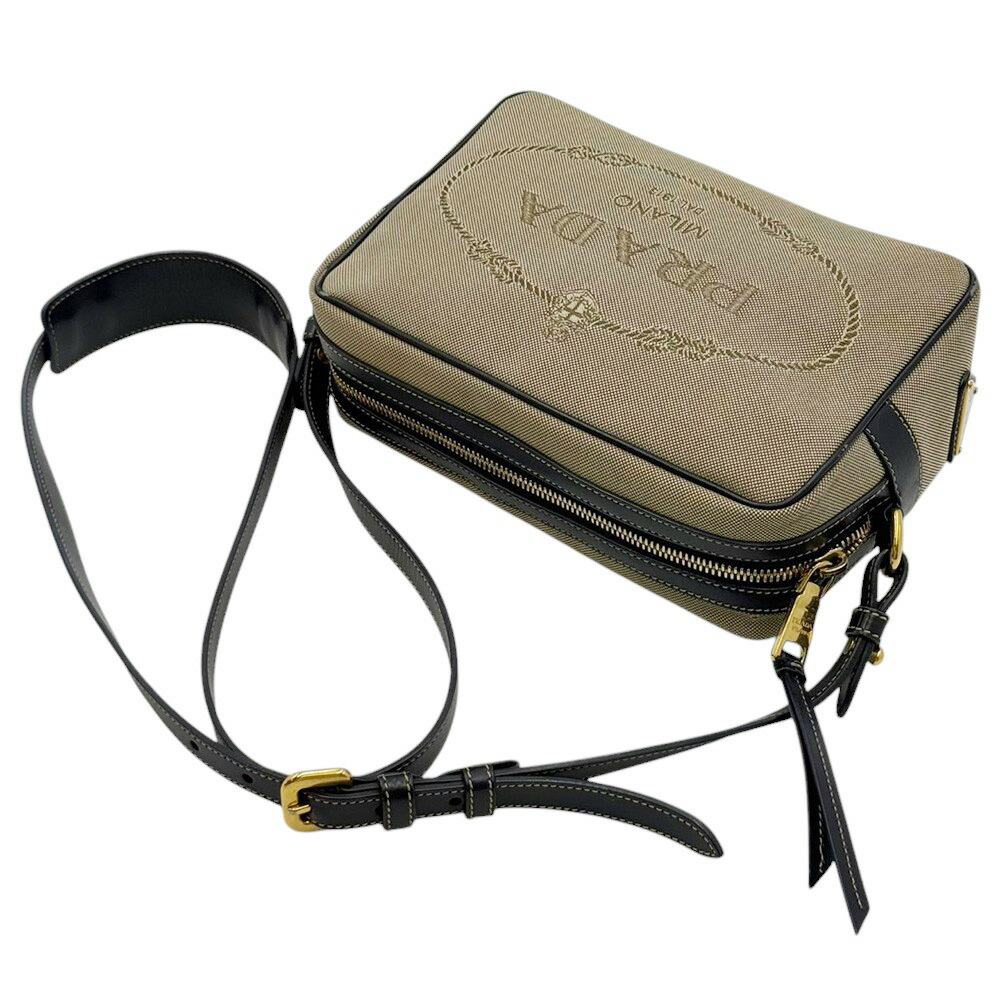 プラダ バッグ PRADA 1BH089 ショルダーバッグ BANDOLIERA LOGO JACQUARD CORDA+NERO バンドゥレーラ ロゴ キャンバス ベージュ_画像2