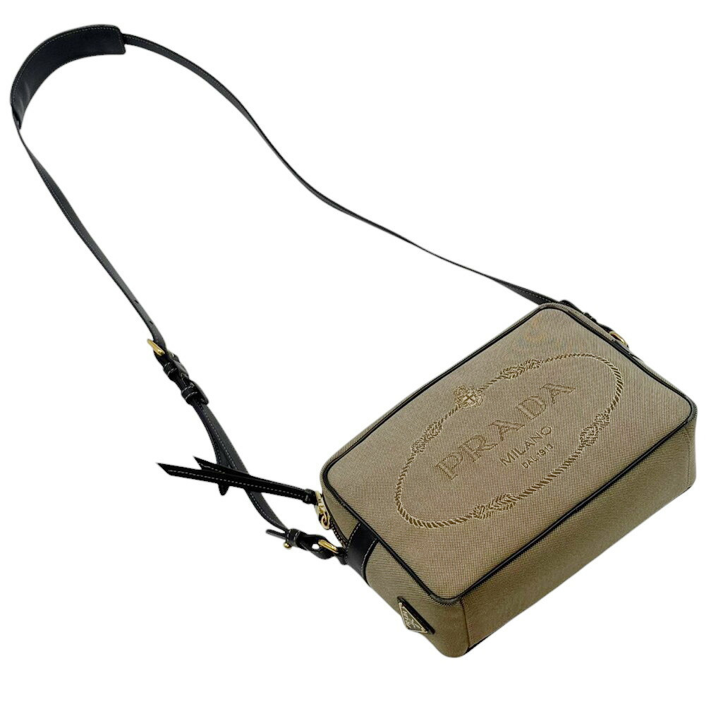 プラダ バッグ PRADA 1BH089 ショルダーバッグ BANDOLIERA LOGO JACQUARD CORDA+NERO バンドゥレーラ ロゴ キャンバス ベージュ_画像3