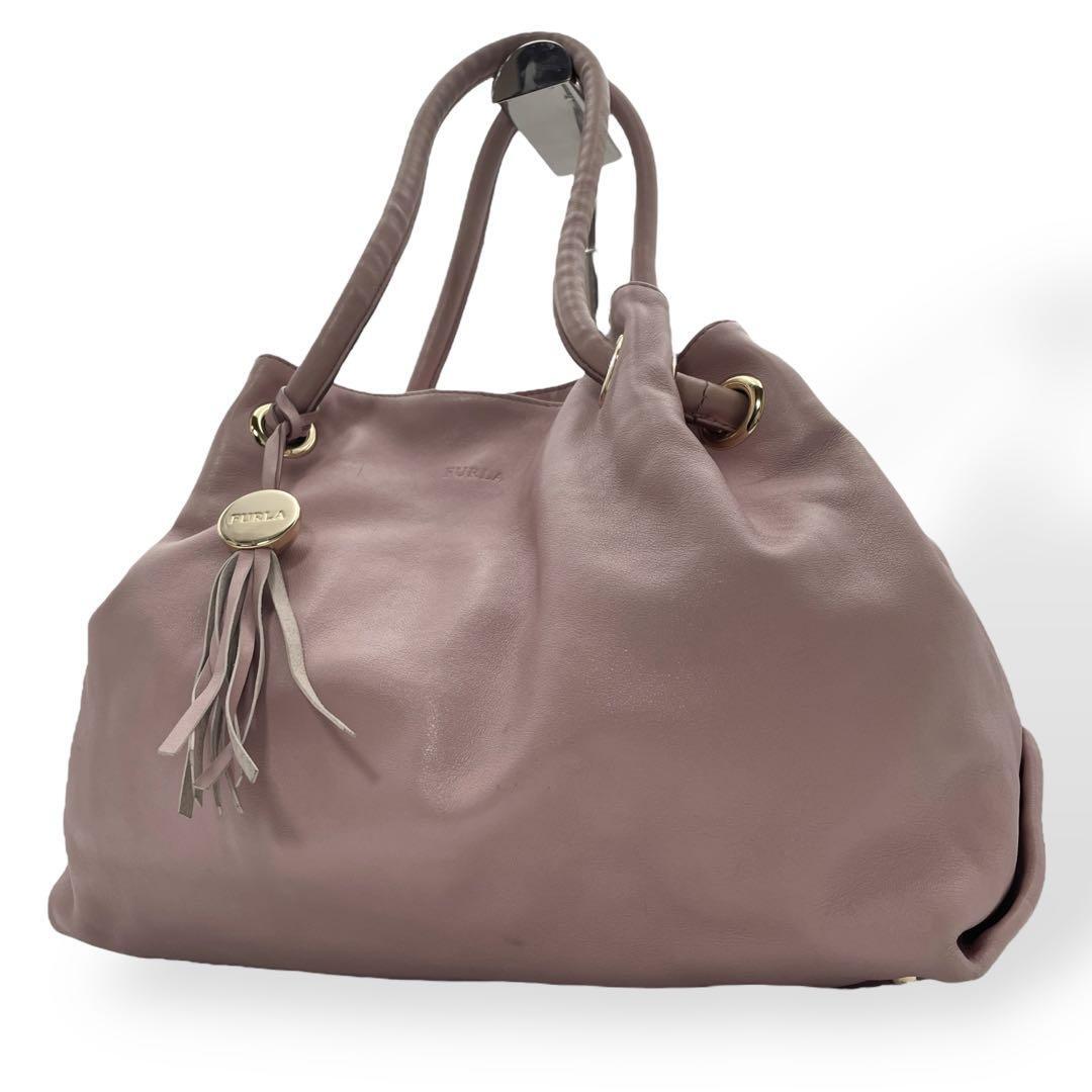 FURLA フルラ レザートートバッグ カルメン ピンク チャーム 付属品有_画像1