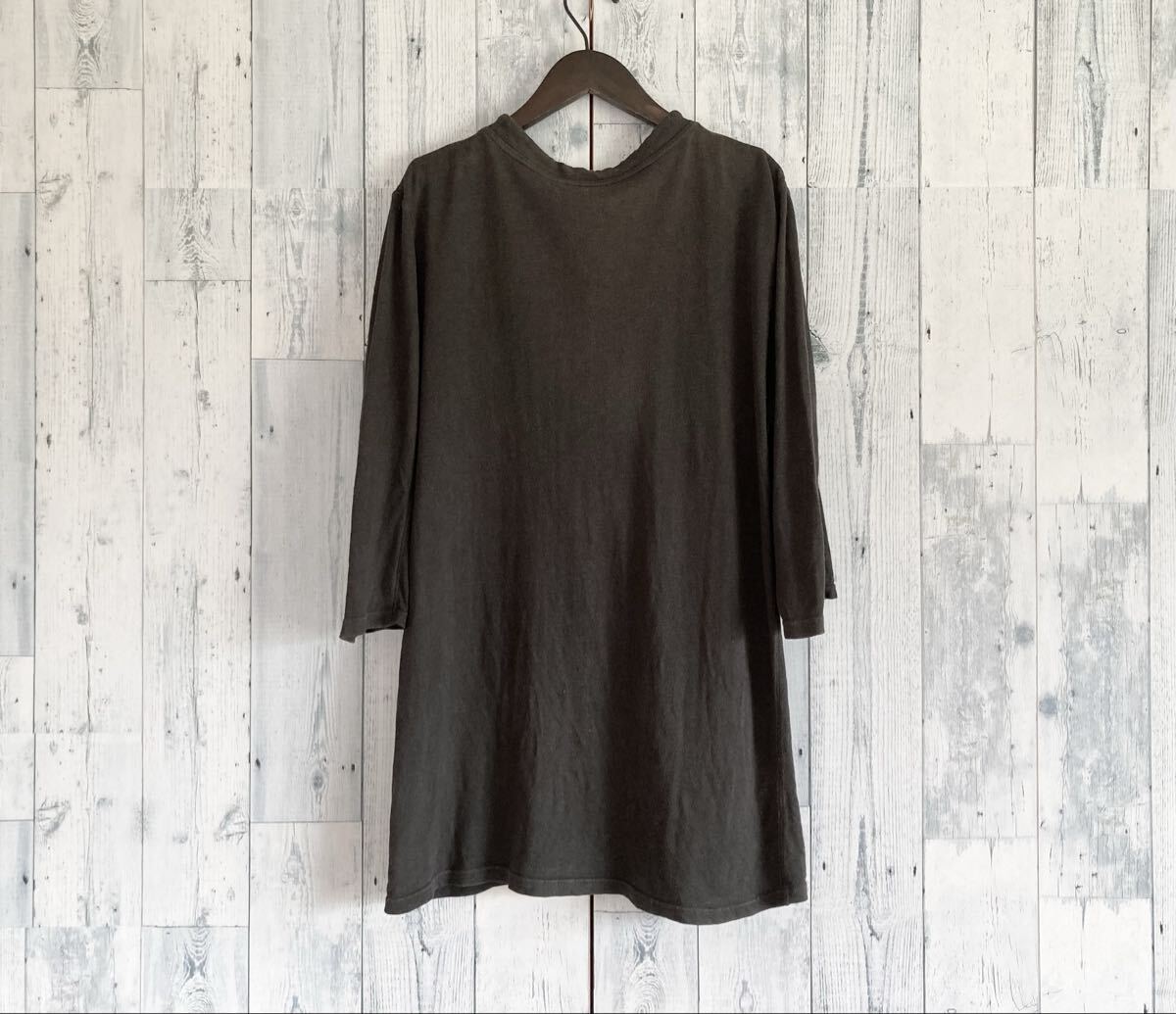 Johnbull ジョンブル 七分袖 麻混 ヘンリーネック カットソー Tシャツ ブラック メンズL