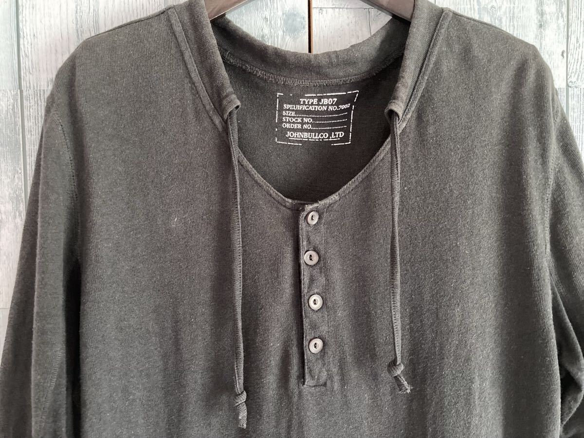 Johnbull ジョンブル 七分袖 麻混 ヘンリーネック カットソー Tシャツ ブラック メンズL