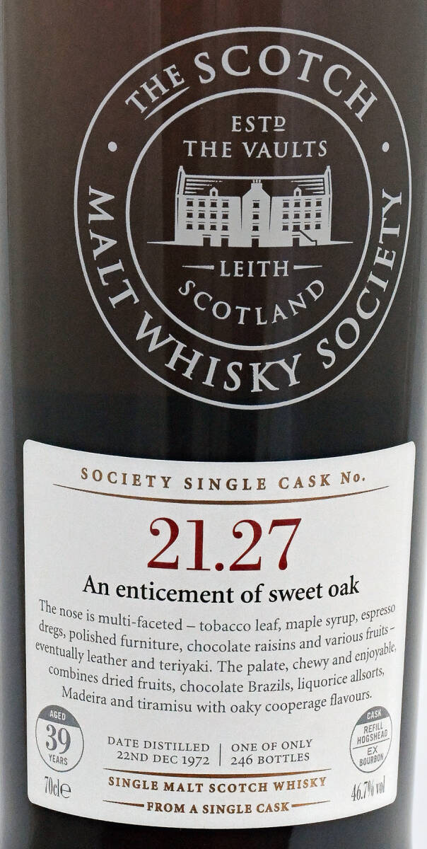 ★長熟　グレングラッサ39年?。樱停祝?1.27　スコッチモルトウイスキーソサエティ　GLENGLASSAUGH1972-2012　Scotch Malt Whisky Society