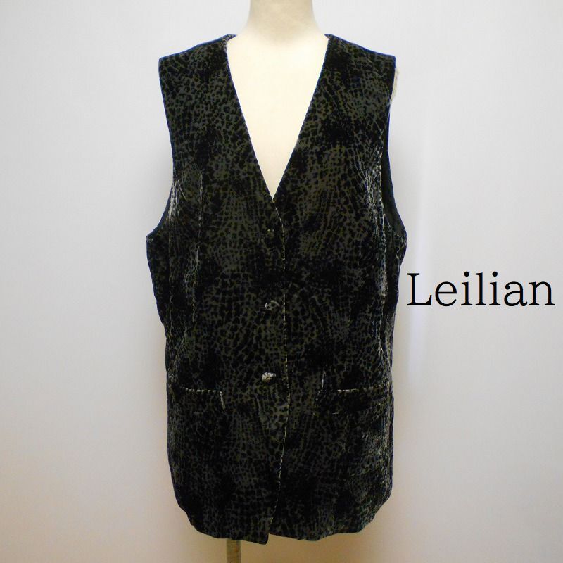 971916 Leilian レリアン 黒系 ベロア ロング ベスト 13＋_画像1