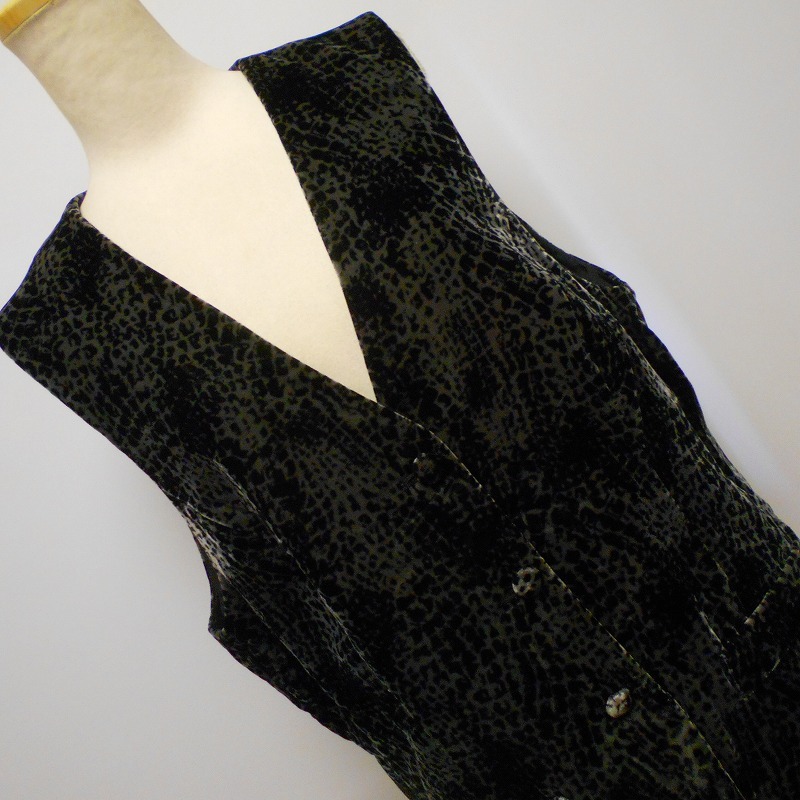 971916 Leilian レリアン 黒系 ベロア ロング ベスト 13＋_画像2