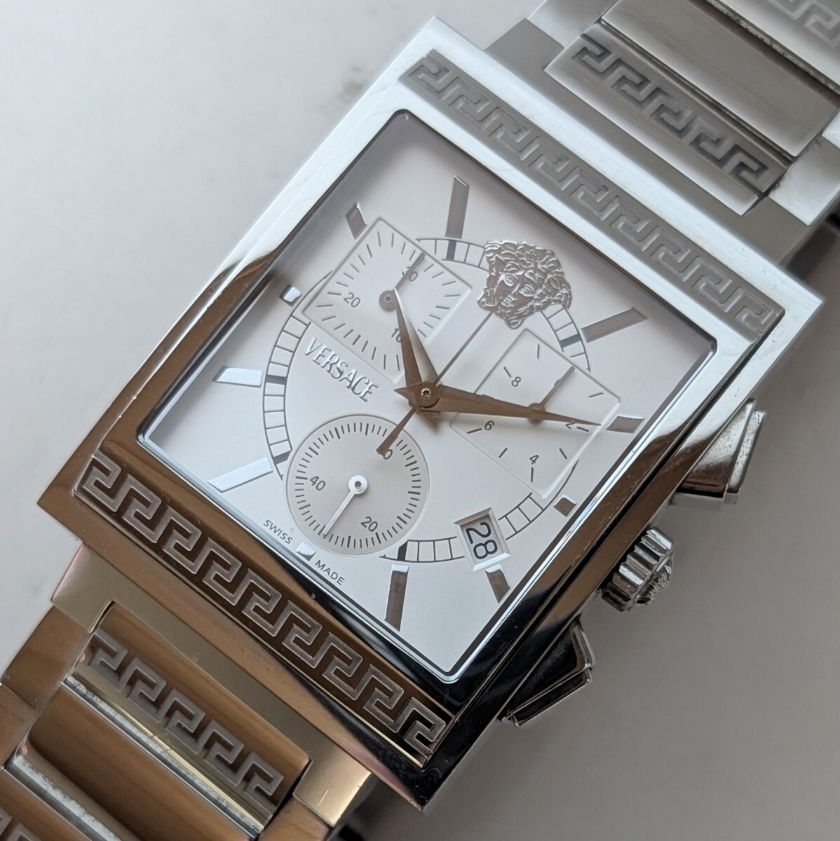 VERSACE SAPPHIRE CRYSTAL ILC90/99 ヴェルサーチ ベルサーチ クロノグラフ QZ サファイアクリスタル スモセコ デイト 電池交換済 稼働品