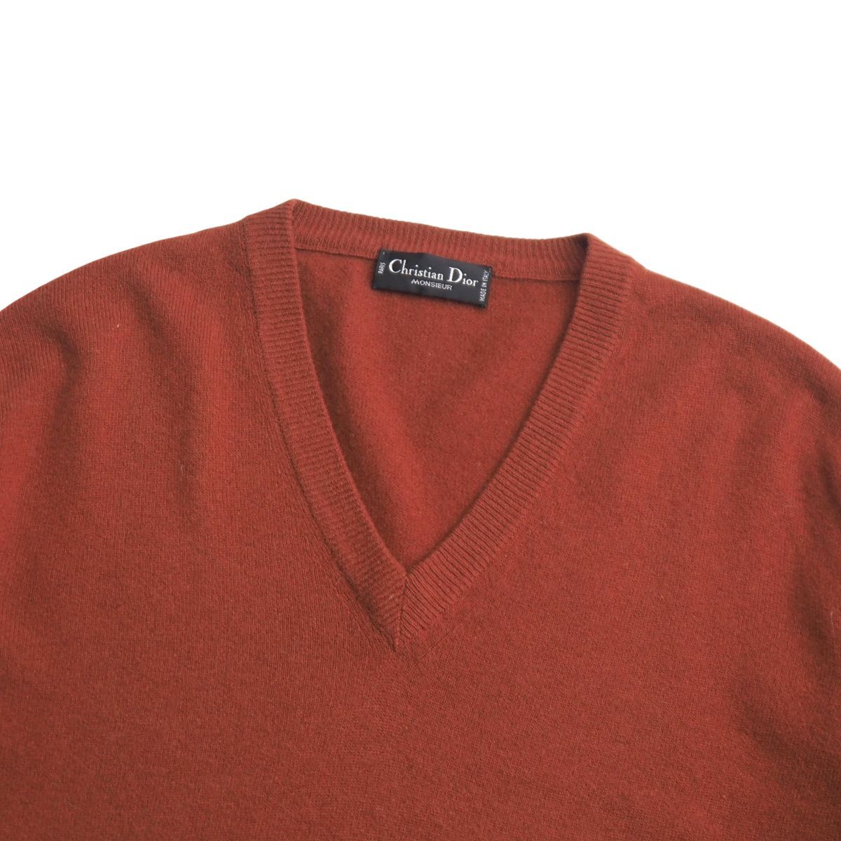 GR9957▽イタリア制*ヴィンテージ*Christian Dior MONSIEUR/クリスチャンディオール*メンズ48*Vネック ウールニット セーター*ブラウン系