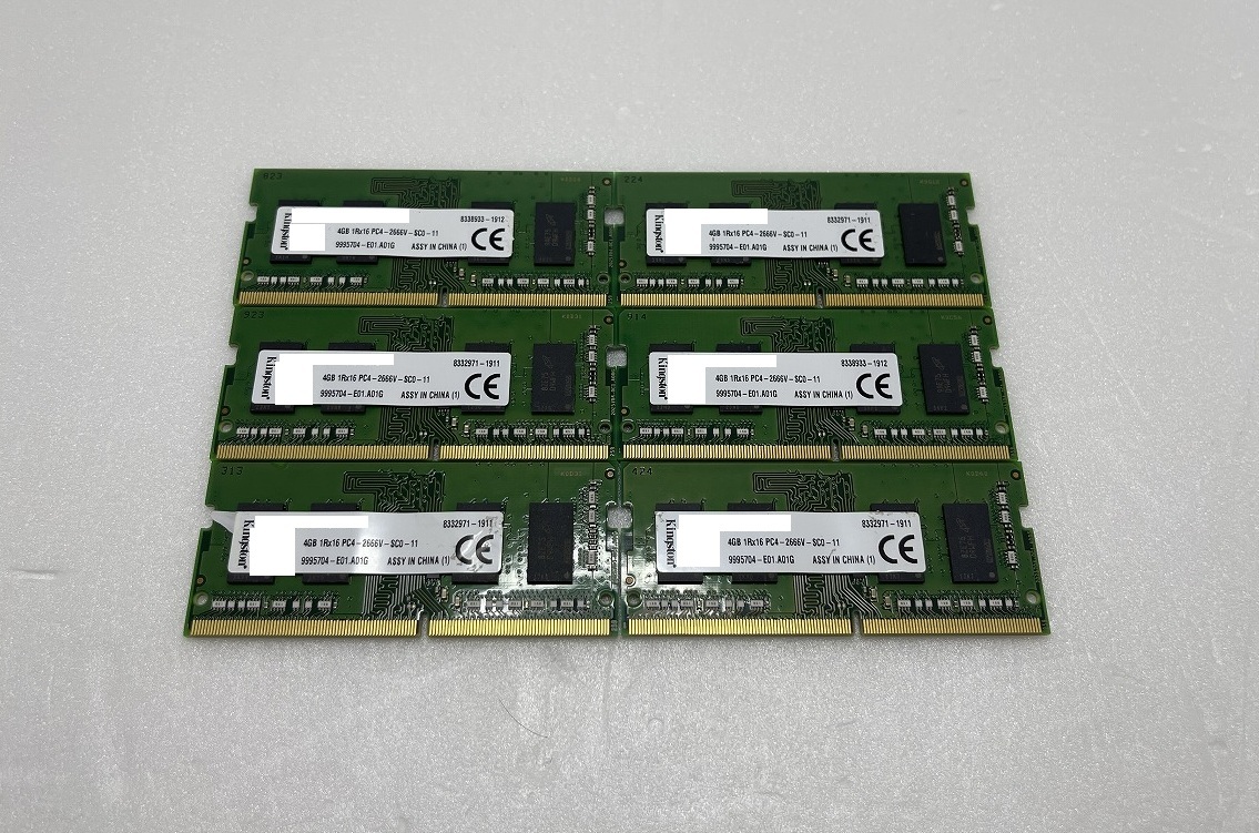 M111【送料無料】ノート用メモリ Kingston 24GB(4GB×6枚) DDR4 PC4-2666V 中古動作品