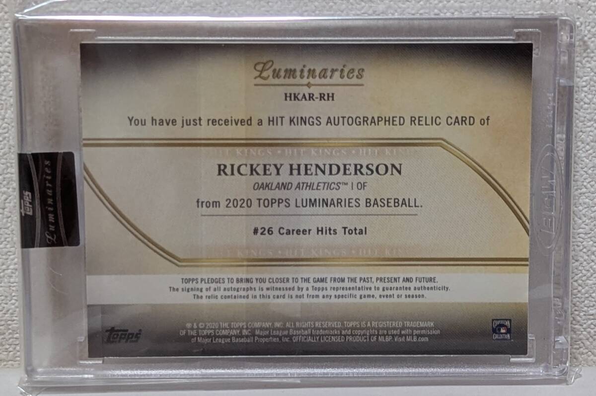 RICKEY HENDERSON 直筆サインカード 10枚限定 2020 TOPPS LUMINARIES HIT KINGS AUTOGRAPHED RELIC CARD / リッキー?ヘンダーソン / AUTO