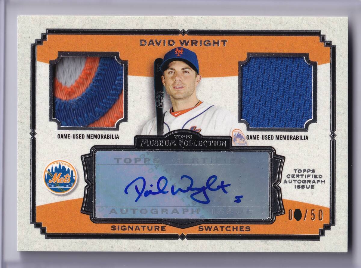 DAVID WRIGHT 直筆サインカード 50枚限定 2013 TOPPS MUSEUM COLLECTION AUTOGRAPHED PATCH RELIC CARD / デビッド?ライト / AUTO