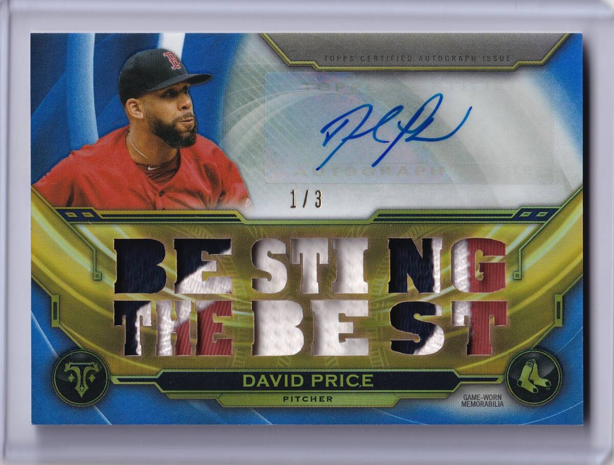 DAVID PRICE 直筆サインカード 3枚限定 1st# 2019 TOPPS TRIPLE THREADS AUTOGRAPHED PATCH RELIC CARD / デビッド?プライス / AUTO