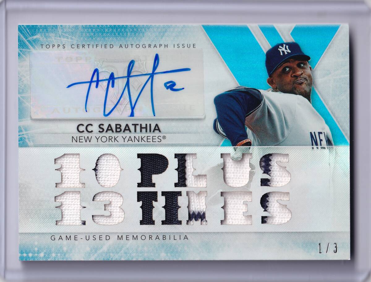 CC SABATHIA 直筆サインカード 3枚限定 2015 TOPPS TRIPLE THREADS AUTOGRAPHED RELIC CARD / サバシア / AUTO
