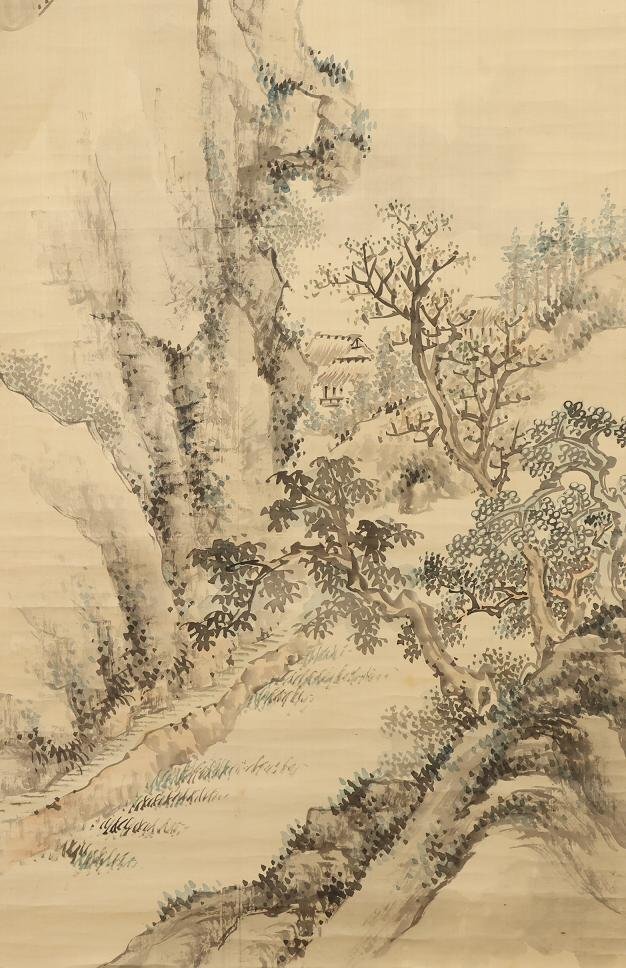 【模寫】野口小蘋◆春山煙嵐図◆山水◆題箱◆肉筆◆絖本◆掛軸◆w831