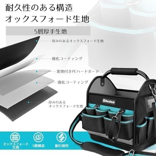 【新品送料無料】DURATECH ツールバッグ 多機能ツールバッグ 工具差し入れ 工具袋 工具入れ 900Dオックスフォード 調節_画像5