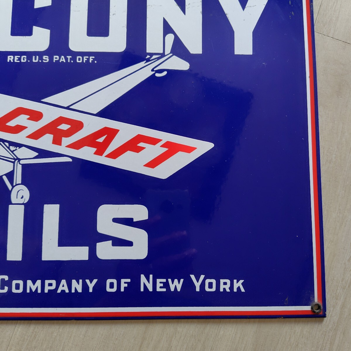 ヴィンテージ80s SOCONY AIR-CRAFT OIL サインプレート 45.8cmx30.6cm メタル1.6kg ヘビーウエイト Ande Rooney社製_画像6