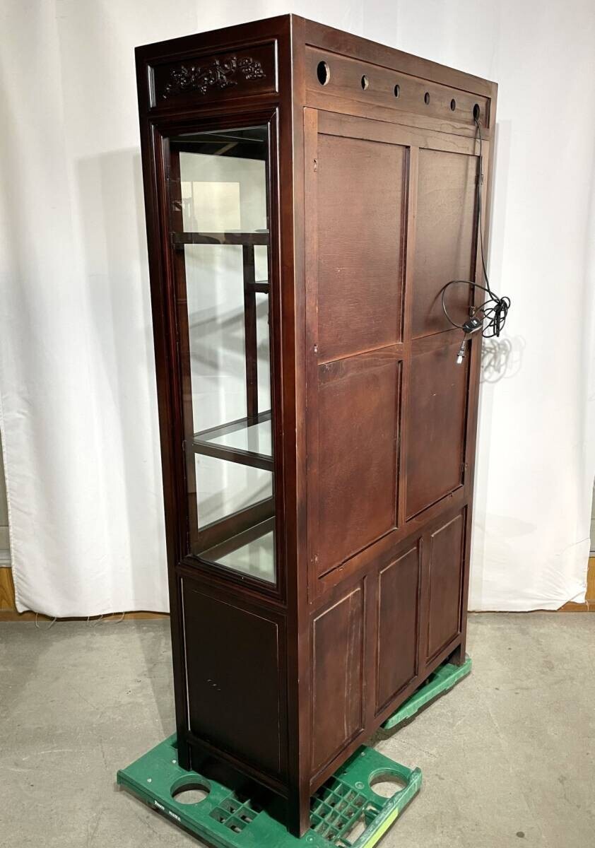 【K864】高級 飾り棚 キャビネット 家具 インテリア 古美術 ショーケース ライト付き 唐木 中国 細工 アンティーク_画像8