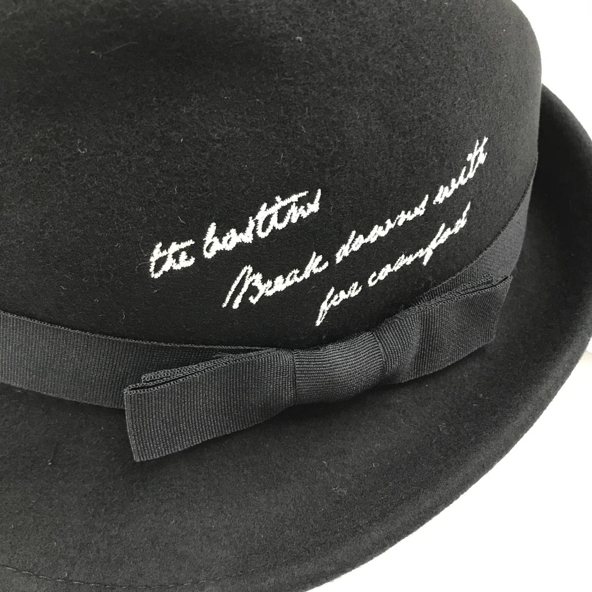 BACKS /F/ ブラック 中折れハット 帽子 メンズ レディース ダンス ストリート レトロタグ付き リボンホワイトロゴ刺繍 ウール生地 バックス_画像2
