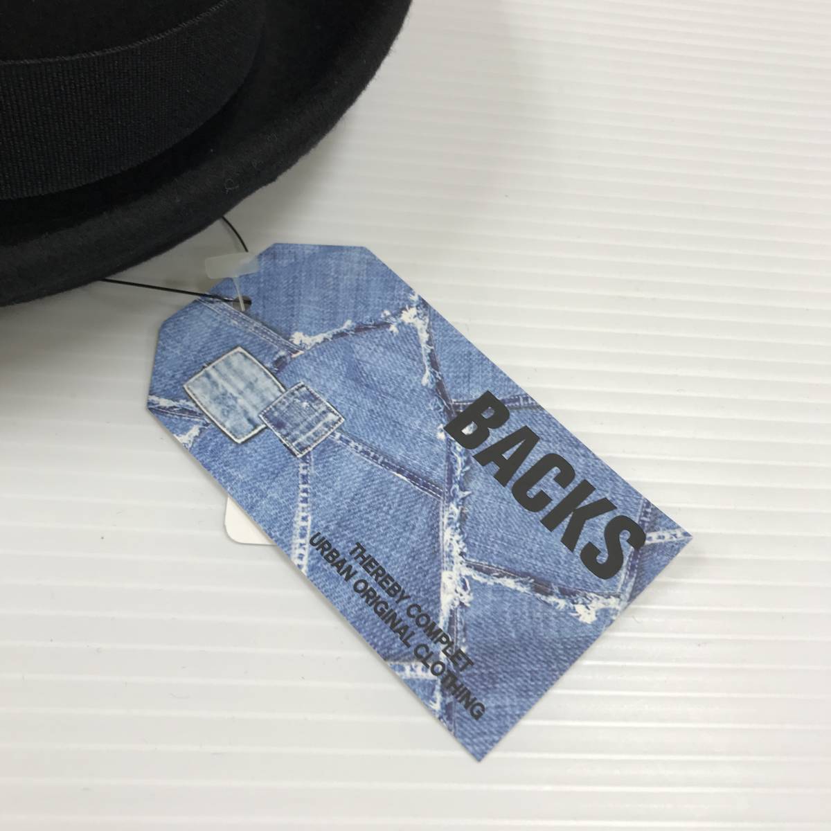 BACKS /F/ ブラック 中折れハット 帽子 メンズ レディース ダンス ストリート レトロタグ付き リボンホワイトロゴ刺繍 ウール生地 バックス_画像3