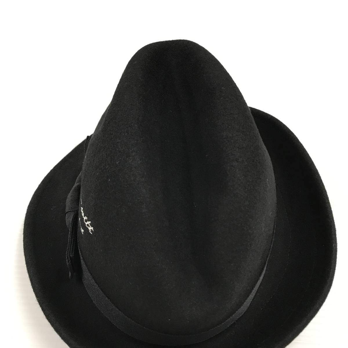 BACKS /F/ ブラック 中折れハット 帽子 メンズ レディース ダンス ストリート レトロタグ付き リボンホワイトロゴ刺繍 ウール生地 バックス_画像4