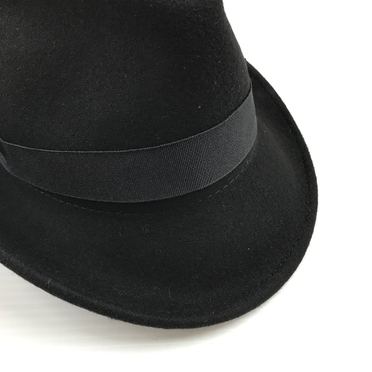 BACKS /F/ ブラック 中折れハット 帽子 メンズ レディース ダンス ストリート レトロタグ付き リボンホワイトロゴ刺繍 ウール生地 バックス_画像6