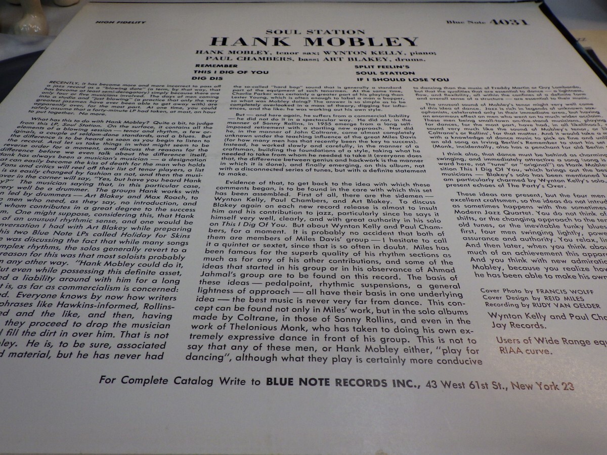 zk5｜【LP, BLP4031, NEW YORKラベル, MONO, RVG, COATING】HANK MOBLEY - SOUL STATION｜BLUE NOTE, ブルーノート